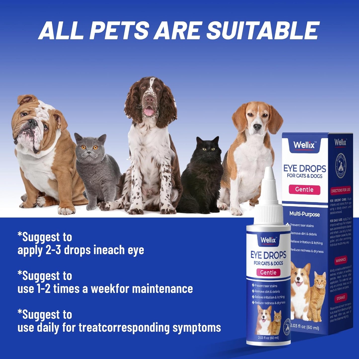 PET Dog Eye Drops, Eye Drops for Dogs&Cats, Dog Eye Infection Treatment to Soothe Eye Allergy, Soothe Dry Eyes Pink Eyes, Dog Tear Stain Cleaner(60Ml