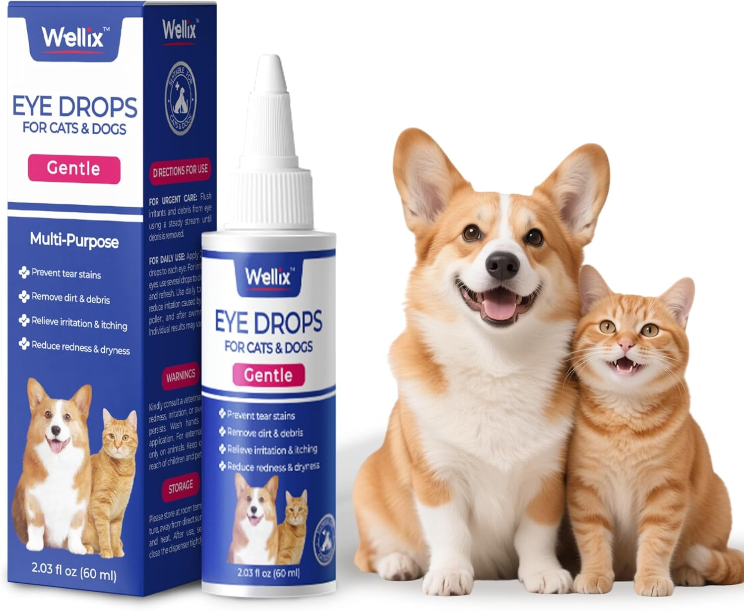 PET Dog Eye Drops, Eye Drops for Dogs&Cats, Dog Eye Infection Treatment to Soothe Eye Allergy, Soothe Dry Eyes Pink Eyes, Dog Tear Stain Cleaner(60Ml