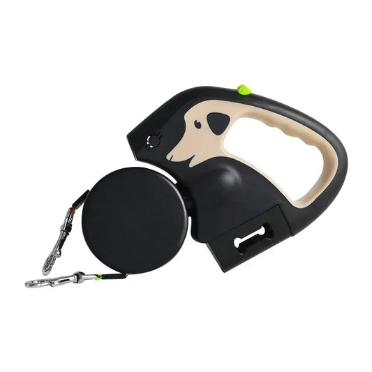 Dual Dog Leash by 3M - Retractable Rotating Design with Flashlight & Poop Bag Holder