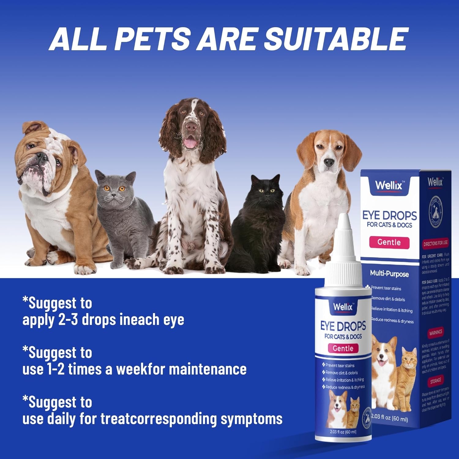 PET Dog Eye Drops, Eye Drops for Dogs&Cats, Dog Eye Infection Treatment to Soothe Eye Allergy, Soothe Dry Eyes Pink Eyes, Dog Tear Stain Cleaner(60Ml